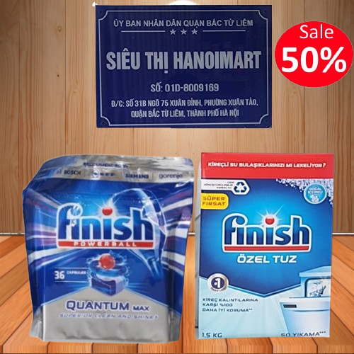 Combo viên rửa bát finish quantum 36 viên+muối rửa bát fnish 1.5kg dùng cho máy rửa bát