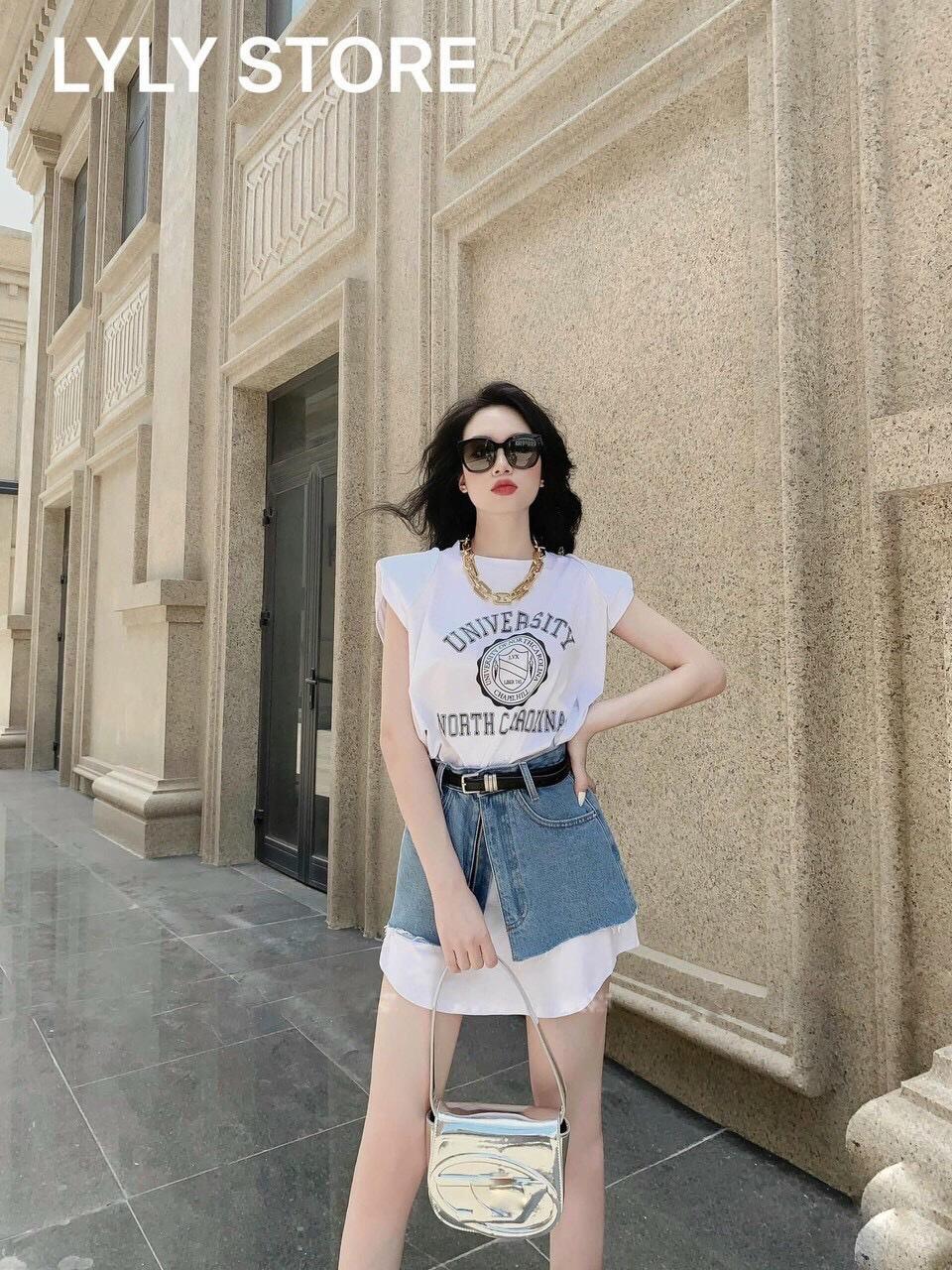 SET ĐI CHƠI, SET 2 MÓN ÁO THUN CỔ TRÒN ĐỆM VAI PHỐI CHÂN VÁY BÒ KÈM ĐAI SIÊU HOT