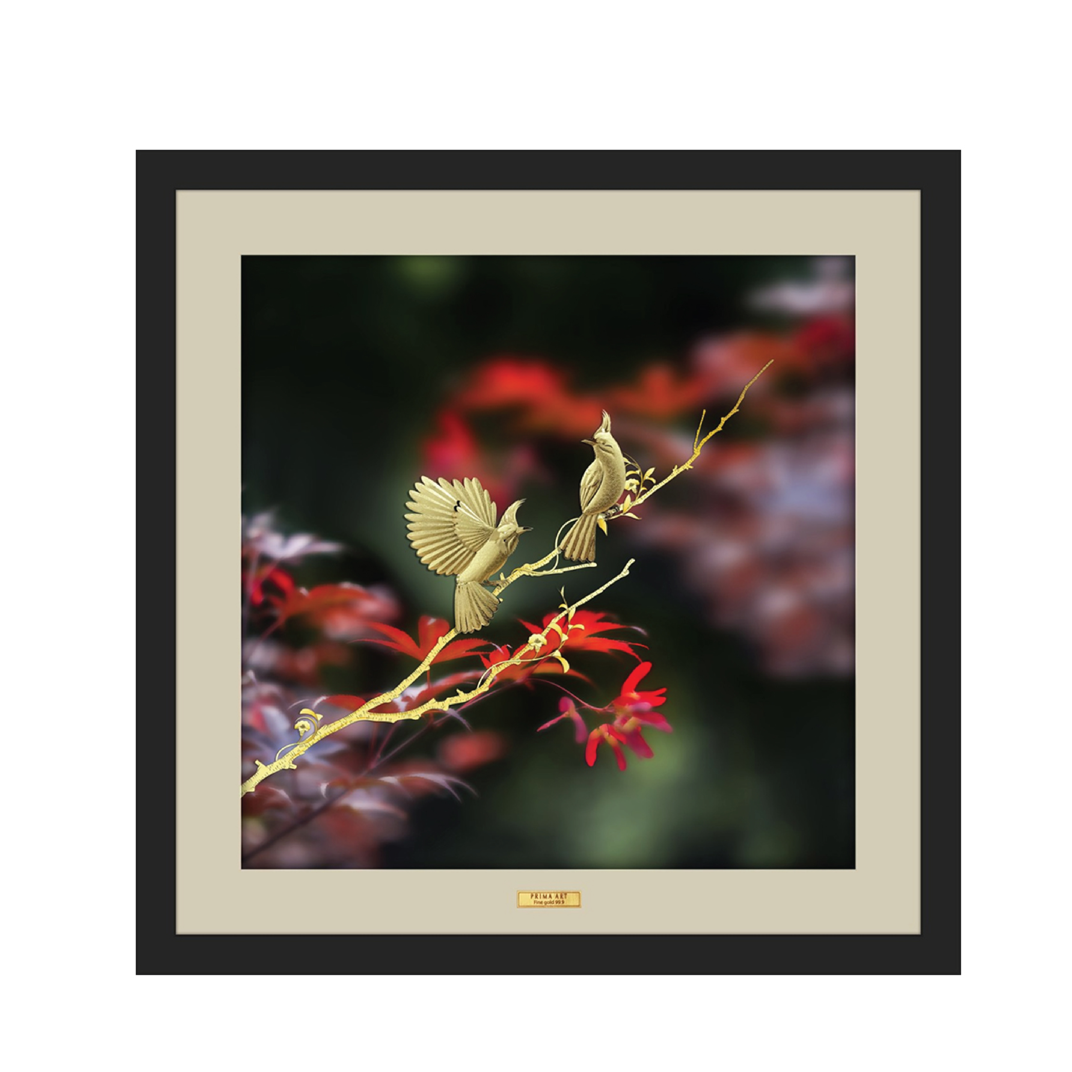 Tranh Vàng 24K PRIMA ART - Bộ Sưu Tập Sắc Màu - Đôi chim Chào Mào 02 - Kích thước 65 x 65 cm - CGS-0807-01