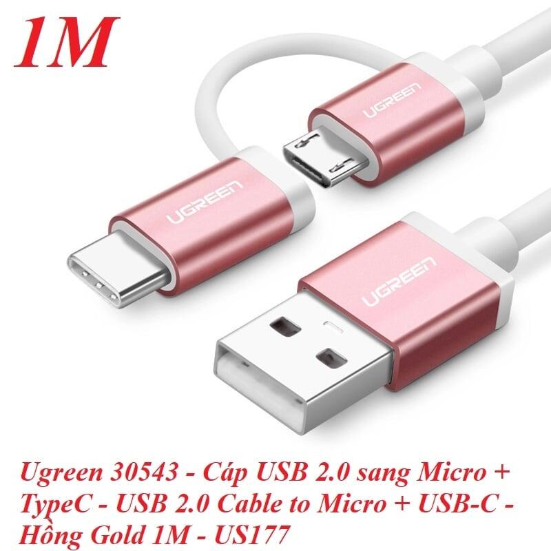 Ugreen UG30543US177TK 1M màu Hồng Cáp USB-A sang Micro USB + USB-C cao cấp - HÀNG CHÍNH HÃNG