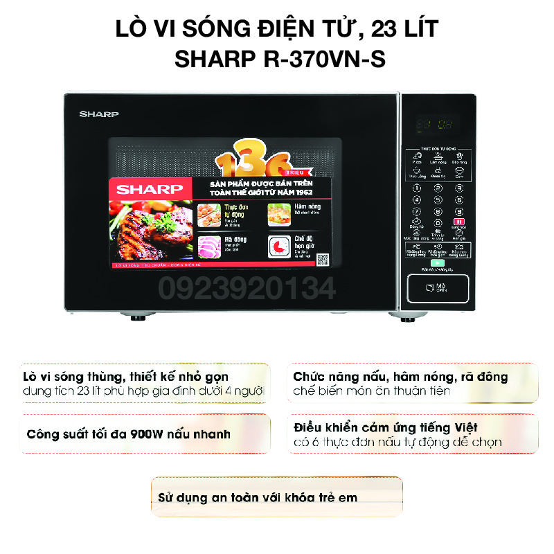 Lò vi sóng Điện tử, 23 lít Sharp R-370VN-S