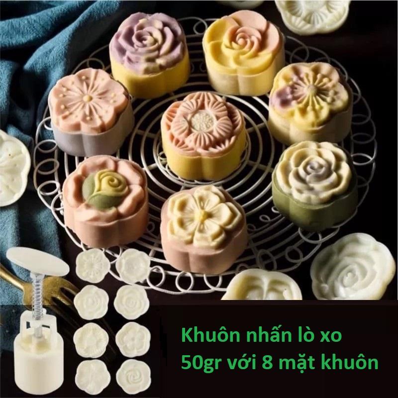 Bộ 8 Mặt Khuôn Trung Thu Hoa Mai, Hoa Hồng, Hoa Đào, Hoa Sen 50gr Hoa Văn 3D sắc nét, làm bánh qui in dấu phục linh