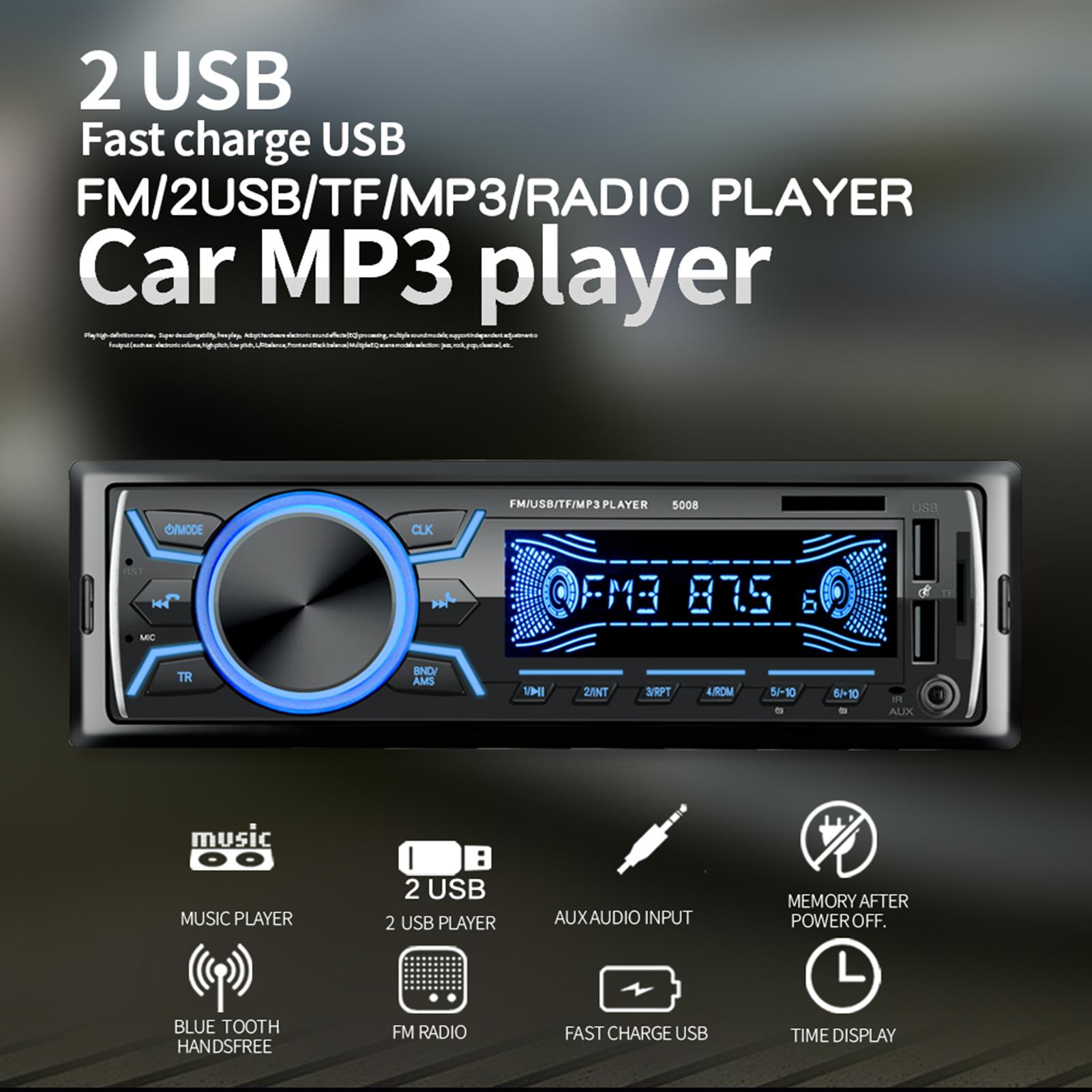 7 Colored Led Car Stere Radio BT Autoradio Dual USB Fast Charge USB Stereo Audio MP3 ID3 WMA AUX-IN TF A2DP