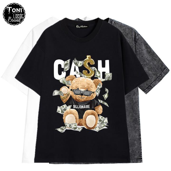 Áo Thun Tay Lỡ Local Brand CASH BEAR Cotton 100 form rộng nam nữ Unisex
