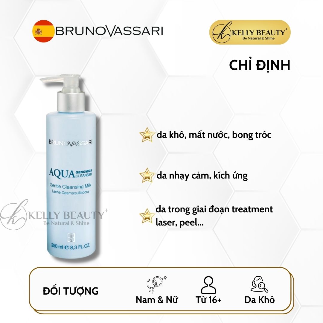 Sữa Rửa Mặt Cấp Ẩm Cho Da Khô Aqua Genomics Gentle Cleansing Milk - Bruno Vassari | Kelly Beauty