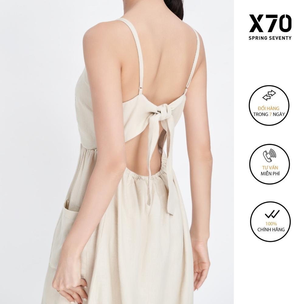 Đầm Nữ Linen Kiểu Dáng 2 Dây Có Túi Thiết Kế Đính Nút Thời Trang X70 - 00880002