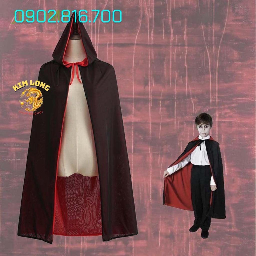 Áo Choàng có nón ma cà rồng 2 lớp đổi 2 màu đỏ đen trang phục hoá trang lễ hội halloween cho trẻ em và người lớn