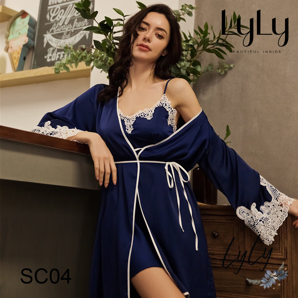 Set choàng lụa nữ 2 món thiết kế sang trọng quyến rũ váy có đệm ngực đi kèm Lylylorem SC04