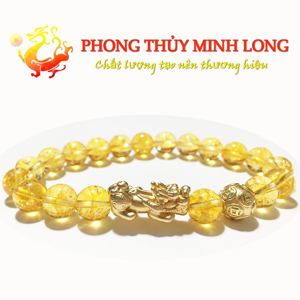 Vòng tay đá. Thach Anh Vàng chất lượng 5A mix Tỳ Hưu và 1 hạt Kim Tiền Vàng hợp người mệnh Thổ và Kim