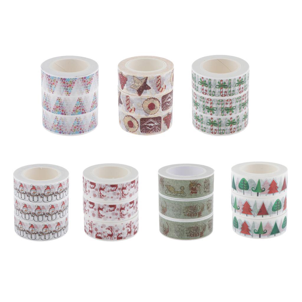 3 Rolls 15mm Xmas Washi Tape Set, Cartoon Washi Masking Decorative Tapes for DIY Decor Planners Scrapbooking Adhesive Sticker Tapers/Party Supplies
