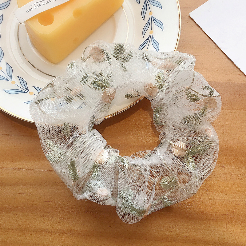 Dây buộc tóc scrunchies thêu hoa nhí dễ thương