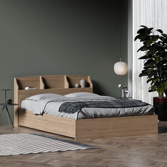 WINDY, Giường ngủ 4 ngăn tủ kéo kèm kệ đầu giường BED_080, 217x82cm