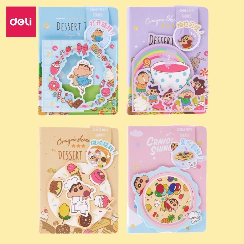 Sổ tay bìa nổi Shinnosuke Deli - Mẫu random - 192 trang nhỏ gọn, hoạ tiết đa dạng, chống thấm cho học sinh, sinh viên