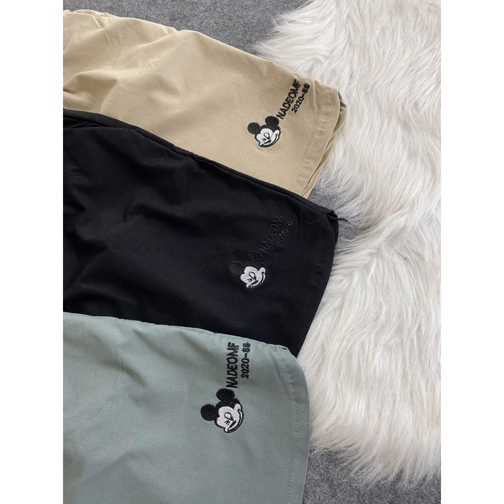 Quần Short Đùi Nữ Thêu Chữ Mickey Cạp Chun Co Giãn Tốt