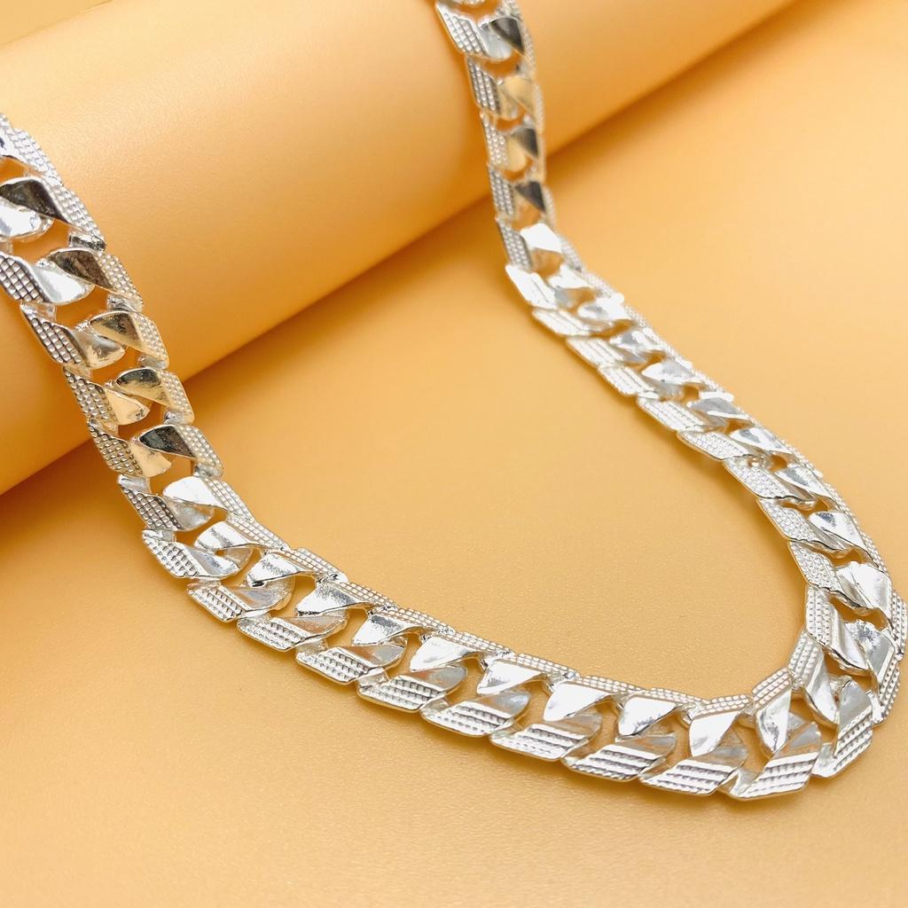 Dây nam bạc ta nguyên chất dáng bẹt phay góc cạnh, vòng cổ nam cá tính. Trang sức Lợi Hoàn