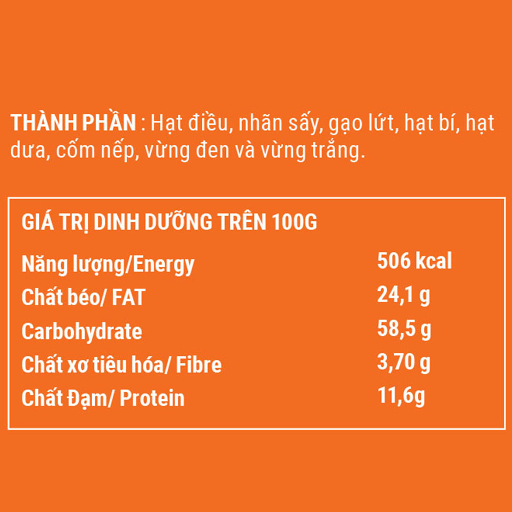 Bánh hạt ngũ cốc Healthy Snack Play Nutrition (200g) - Bánh ăn vặt giòn tan ít ngọt vị long nhãn hạt điều