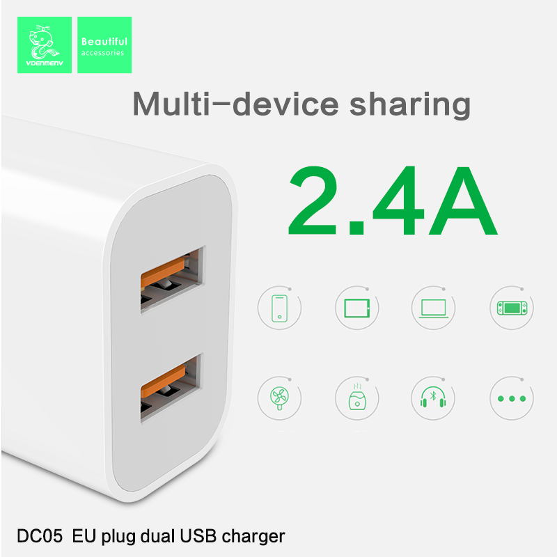 Củ Sạc Nhanh 12W VDENMENV DC05 Vỏ Nhựa ABS Chống Cháy, 2 Đầu USB, Tự Ngắt Khi Quá Tải - Hàng Chính Hãng