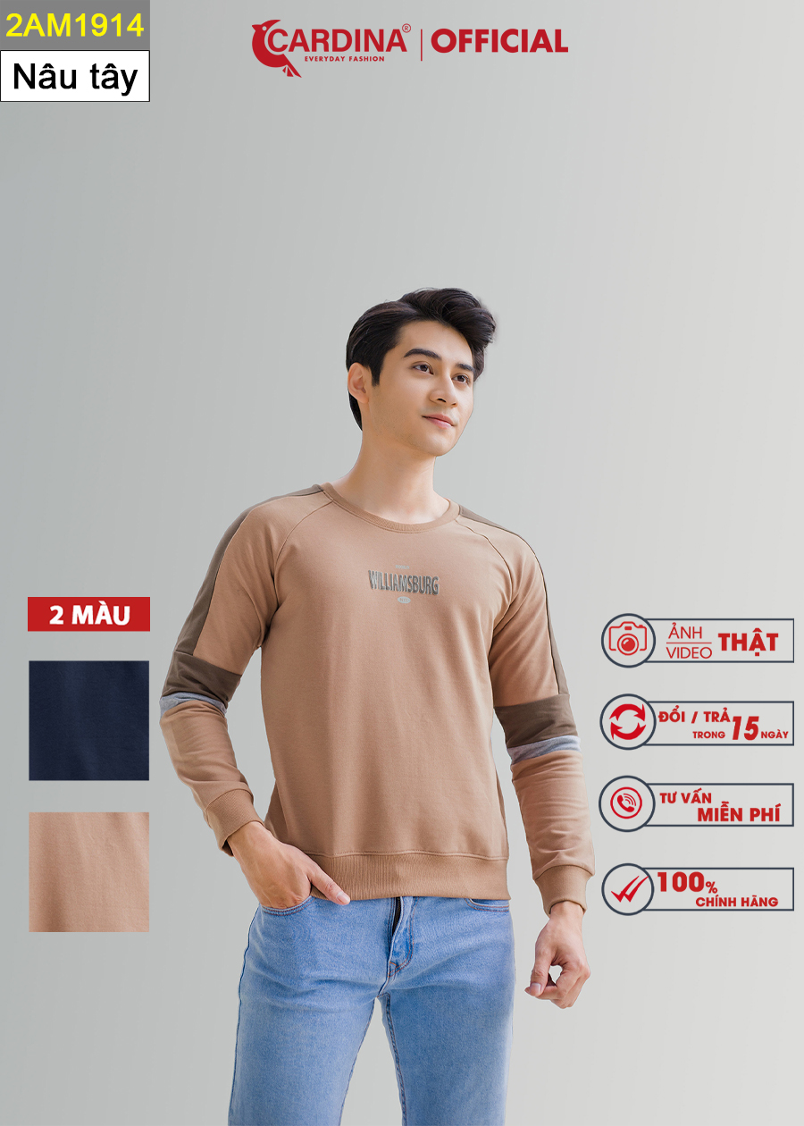 Áo Nỉ Nam CARDINA Chất Cotton Da Cá Cao Cấp Phối Màu Dáng Thể Thao Trẻ Trung 2AM19