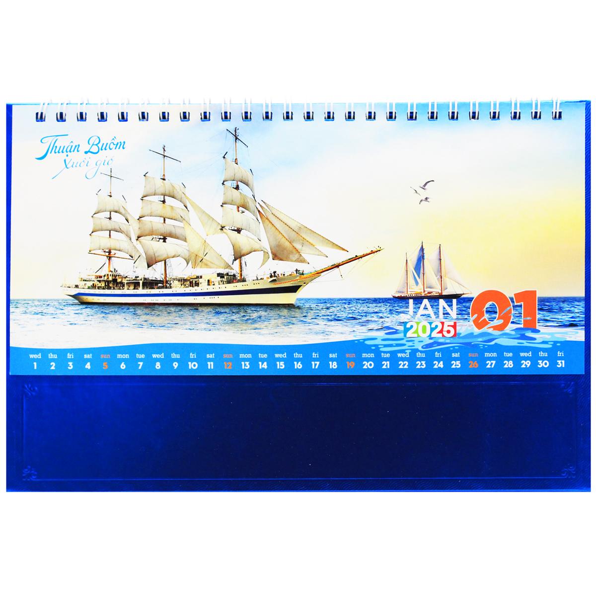 Lịch Bàn 2025 Có Note - Thuận Buồm Xuôi Gió - Văn Lang VL-LB14 - Đế Màu Cam