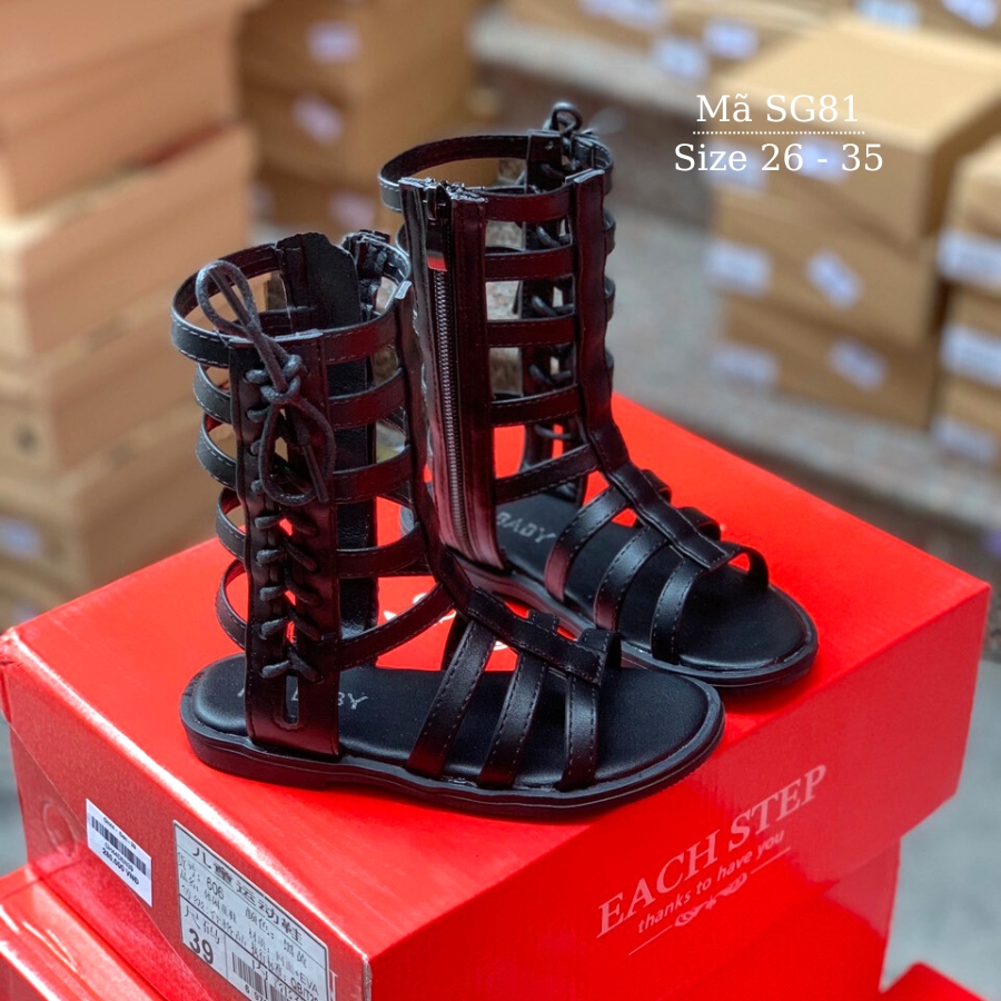 Sandal chiến binh bé gái NHÍM SHOP 3 - 10 tuổi cổ cao khóa kéo thời trang chất liệu da mềm mại êm 2 màu trắng đen phù hợp cho trẻ em nữ đi học đi chơi biểu diễn văn nghệ năng động cá tính SG81