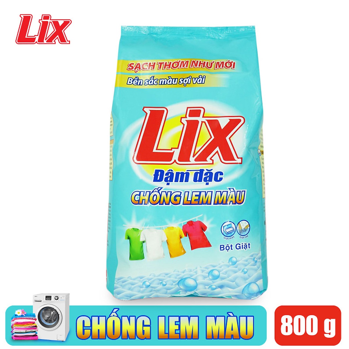 Bột giặt Lix chống lem màu 800g EM800 - Bền màu sợi vải