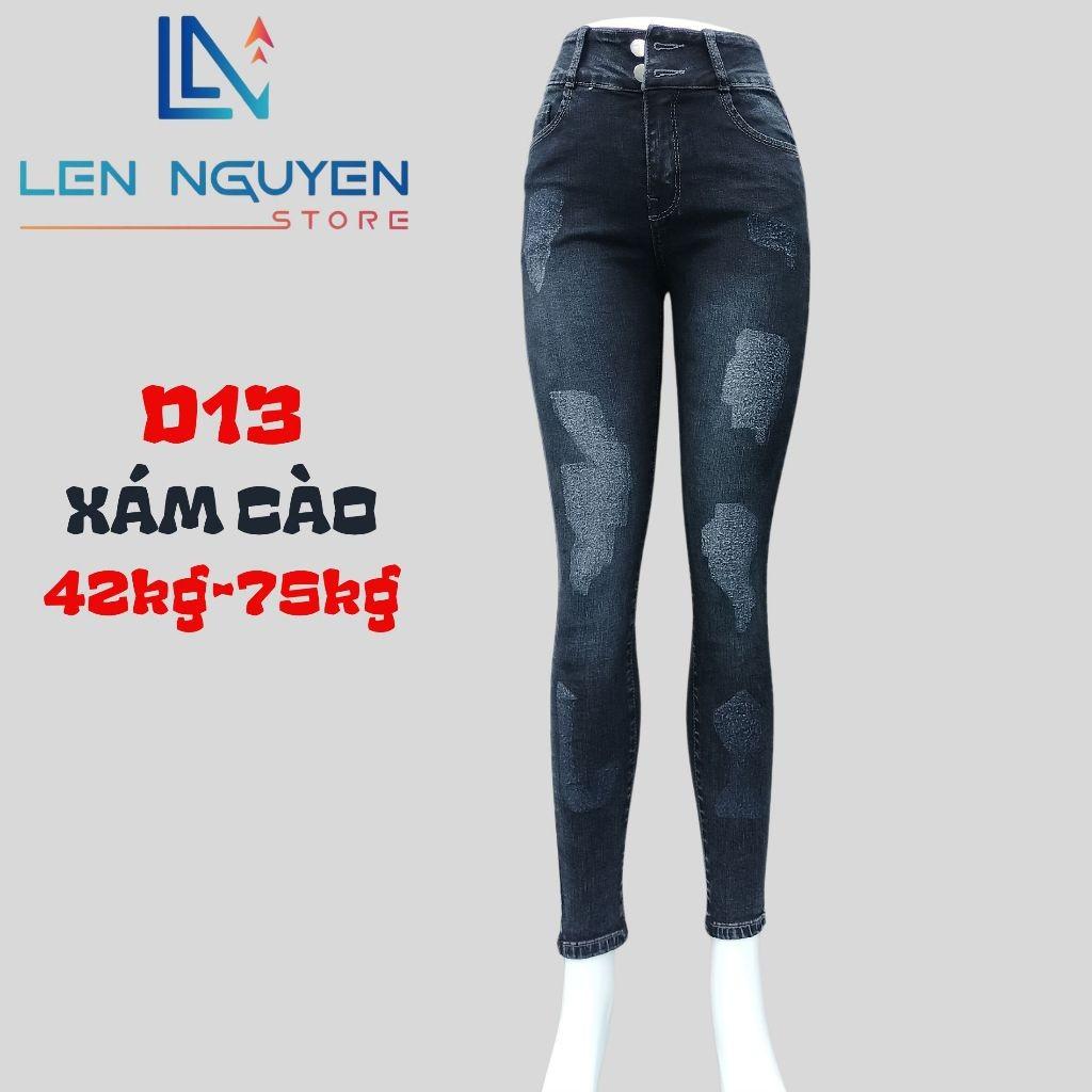 D13_Quần jean nữ, dài, lưng cao, quần bò nữ dáng ôm, quần rin nữ có big size, cho 42kg đến 75kg,LEN NGUYEN STORE - Xám Trơn