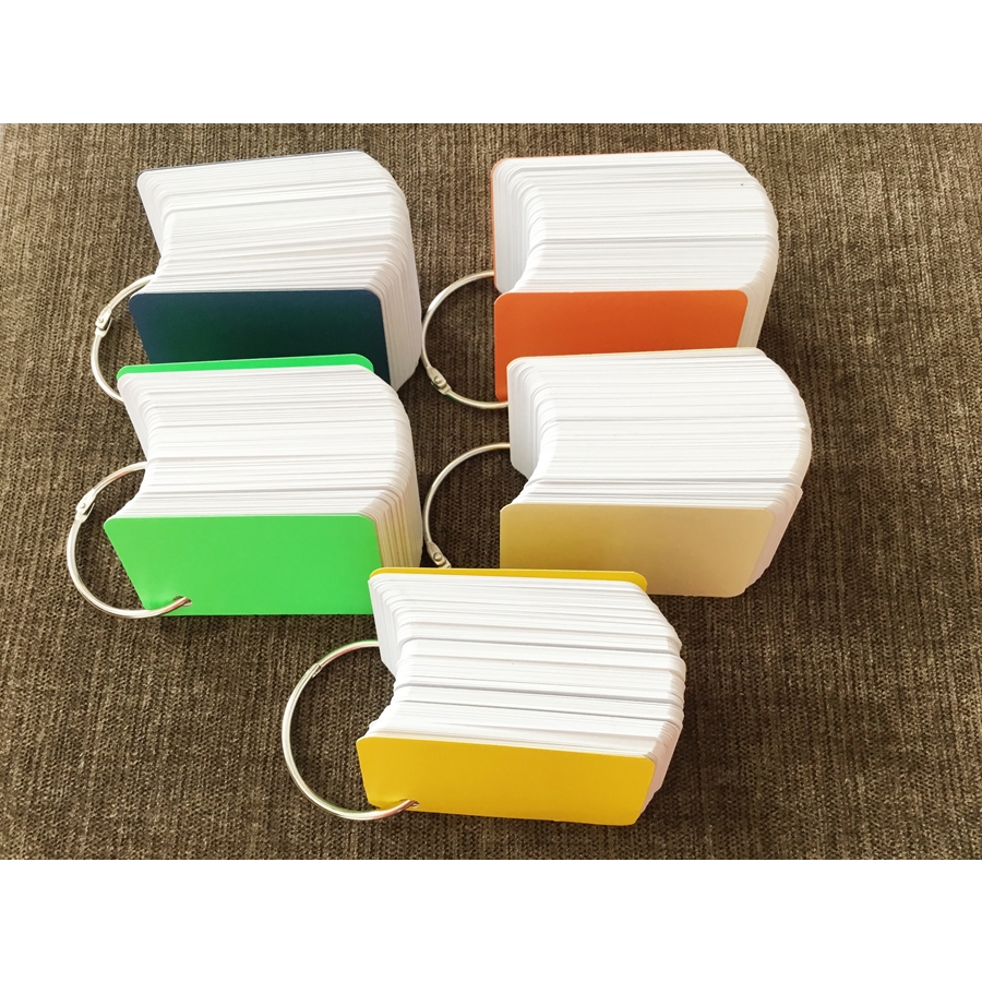 1000 thẻ flashcard trắng cao cấp 5x8cm bo góc tặng kèm 10 khoen inox +bìa cứng dày học ngoại ngữ