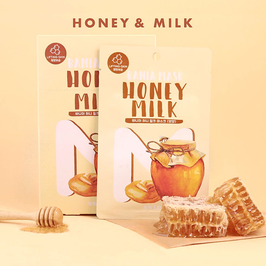 Mặt nạ dưỡng da chiết xuất mật ong SWLD Bania Mask Honey Milk - Hộp 10 miếng