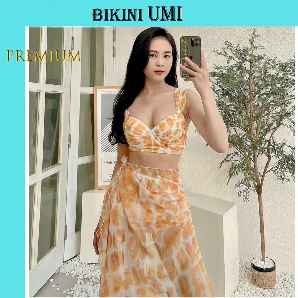 BIKINI 2 MẢNH HỌA TIẾT HOA VÀNG KÈM KHĂN CAO CẤP BIKINISTORE