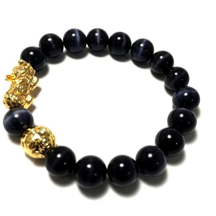 Vòng tay chuỗi hạt 10 mm phối Tì Hiu bạc mạ vàng 24k có nhiều màu lựa chọn trang sức Bạc Quang Thản