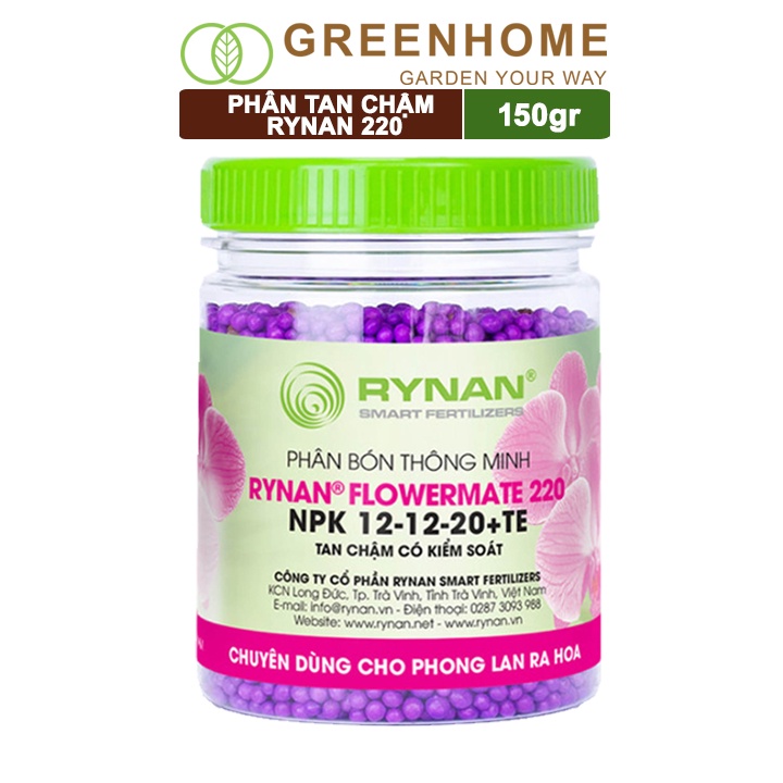 Phân tan chậm Rynan 220, chai 150gr, dùng cho phong lan ra hoa, giúp hoa bền màu, thơm lâu |Greenhome