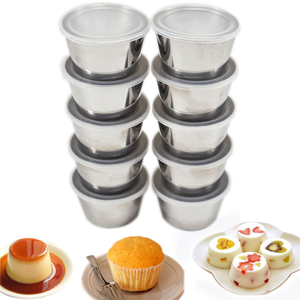 Combo 10 Khuôn Làm Bánh Flan Rau Câu Cupcake Inox 304 ( 7cm )  Nắp Nhựa Khít ( Tặng 20 Khuôn Rau Câu Không Nắp )