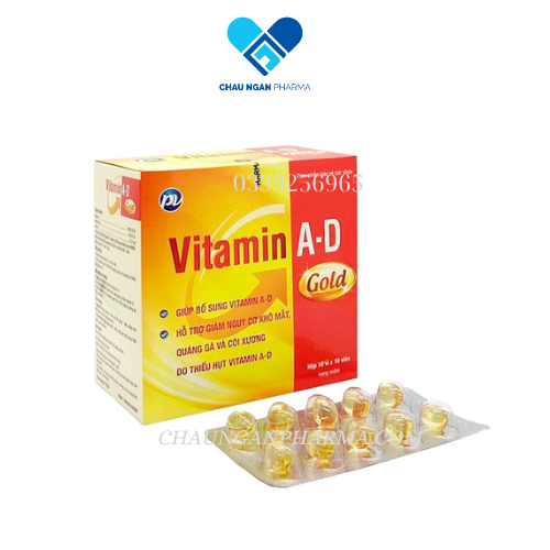 Vitamin A-D Gold Phúc Vinh Hộp 100 viên - Giúp giảm nguy cơ khô mắt, quáng gà, còi xương