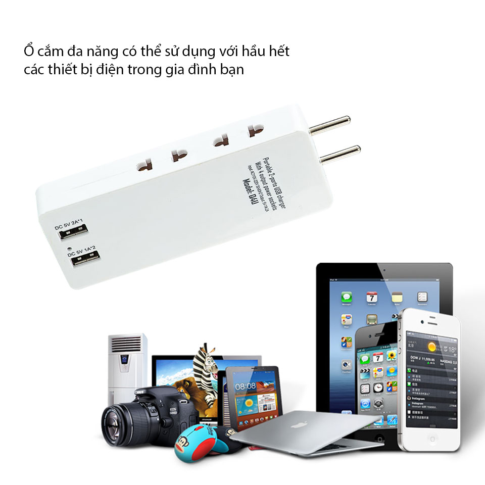 Ổ cắm chia 4 cổng tích hợp cổng sạc USB 5V-2A SQ4U