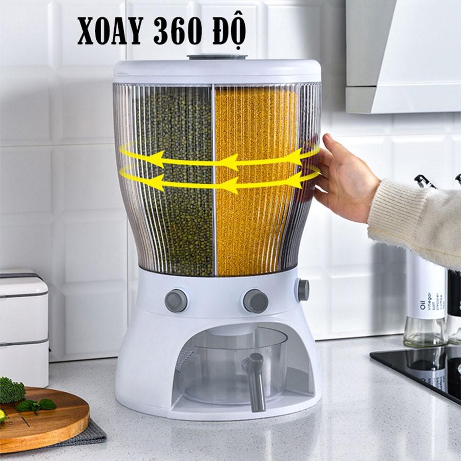 Thùng đựng gạo thông minh 4 ngăn- Thùng đựng gạo 10kg xoay 360 độ