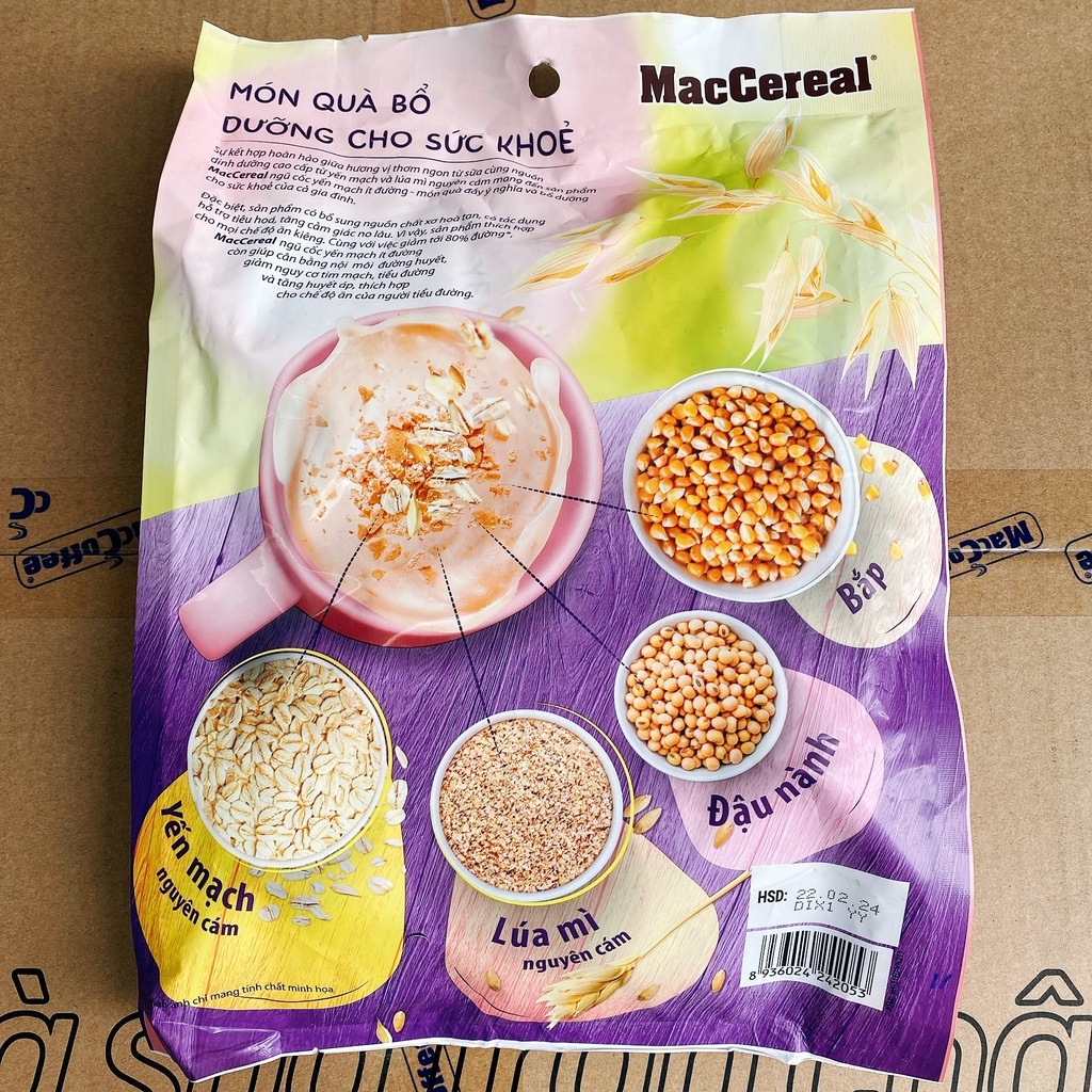 Ngũ cốc Yến Mạch Ít Đường MacCereal 480g (20 Gói x 24g) - 100% Tự Nhiên - Giảm Cân, Ăn Kiêng An Toàn và Khoa Học - Sản Phẩm Chính Hãng - Đã Được Kiếm Nghiệm và Công Bố