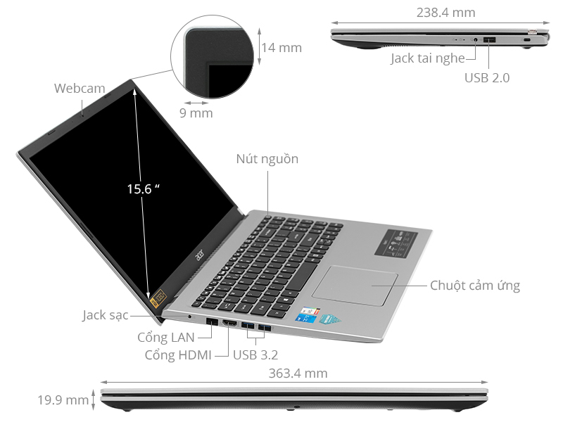 Máy Tính Xách Tay Laptop Acer Aspire 3 A315-58-35AG - Hàng Chính Hãng