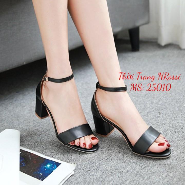 Giày sandal cao gót vuông 5p bản ngang màu đen size lớn 40 41 42 43 44
