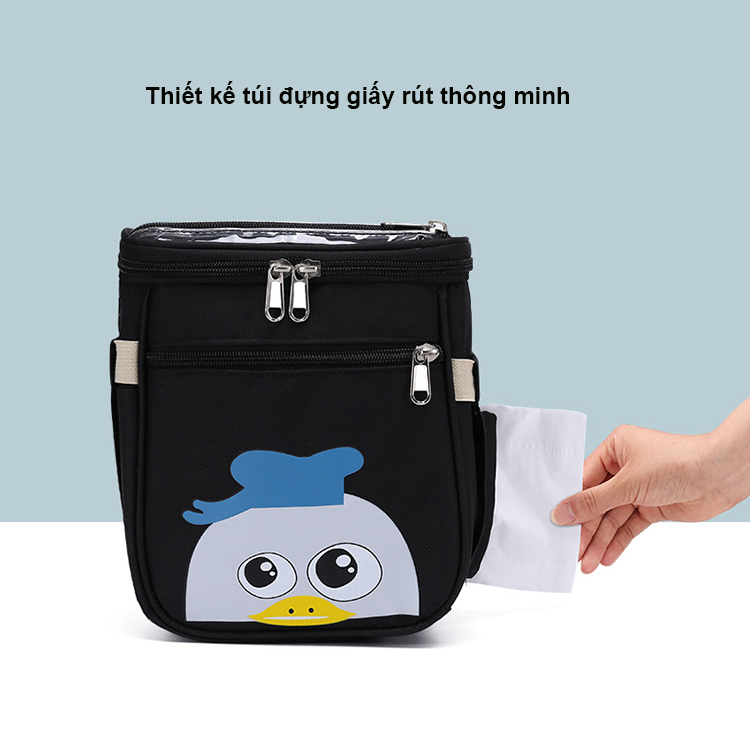 Túi treo xe đẩy, xe nôi có ngăn đựng điện thoại cảm ứng TPU trong suốt chống thấm cao cấp A08, hàng chính hãng