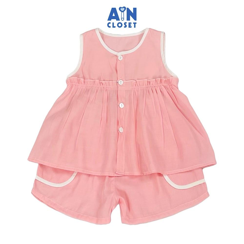 Bộ quần áo Ngắn bé gái Nhún Hồng Trơn cotton boi - AICDBGSW4S7R - AIN Closet