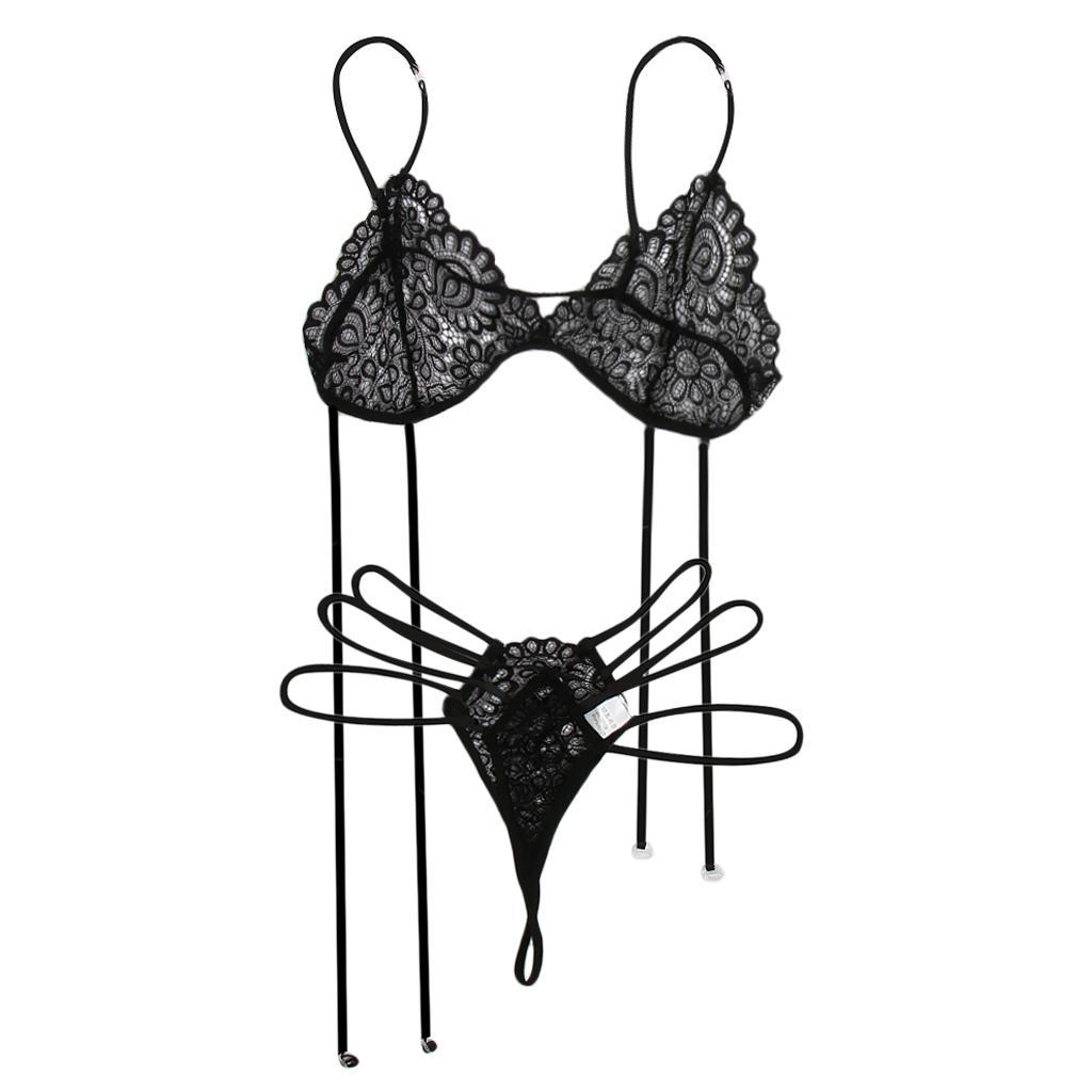 Womens Floral Lace Bandage Bra Top G-string Briefs Bikini Lingerie Nightwear Fancy Sleepwear