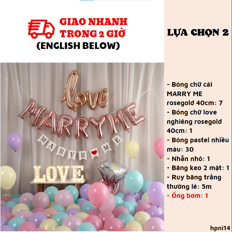 Bộ bong bóng trang trí cầu hôn proposal balloon set hpni14