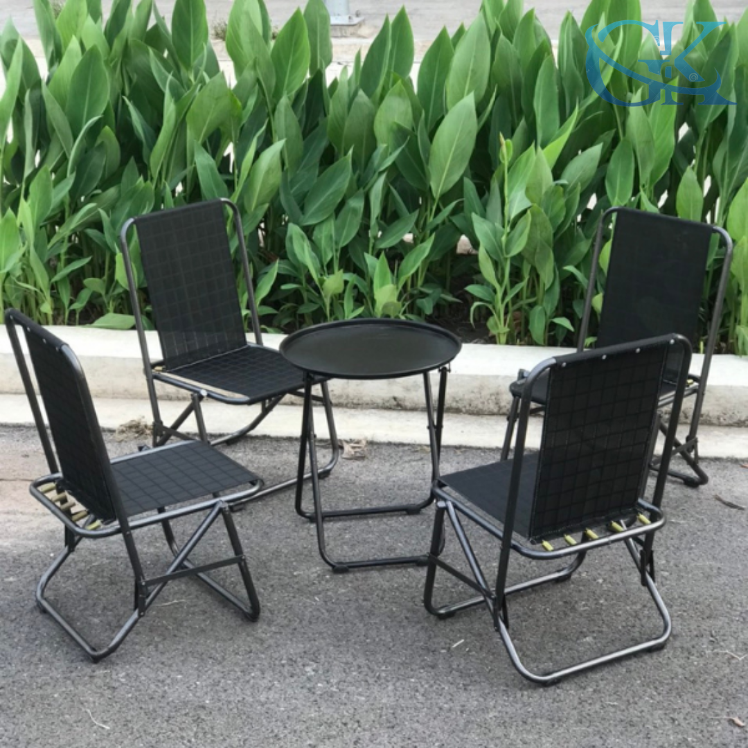 Bộ 4 ghế 1 bàn màu đen 85cm lưới lò xo, sắt sơn tĩnh điện, không trầy sơn, sử dụng trong quán caffe, trà sữa