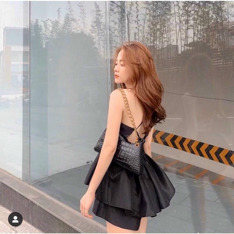 Set Áo peplum nữ hai dây cup ngực hở lưng cột dây , quần short , set quần áo đen nữ cá tính trẻ trung năng động MS113