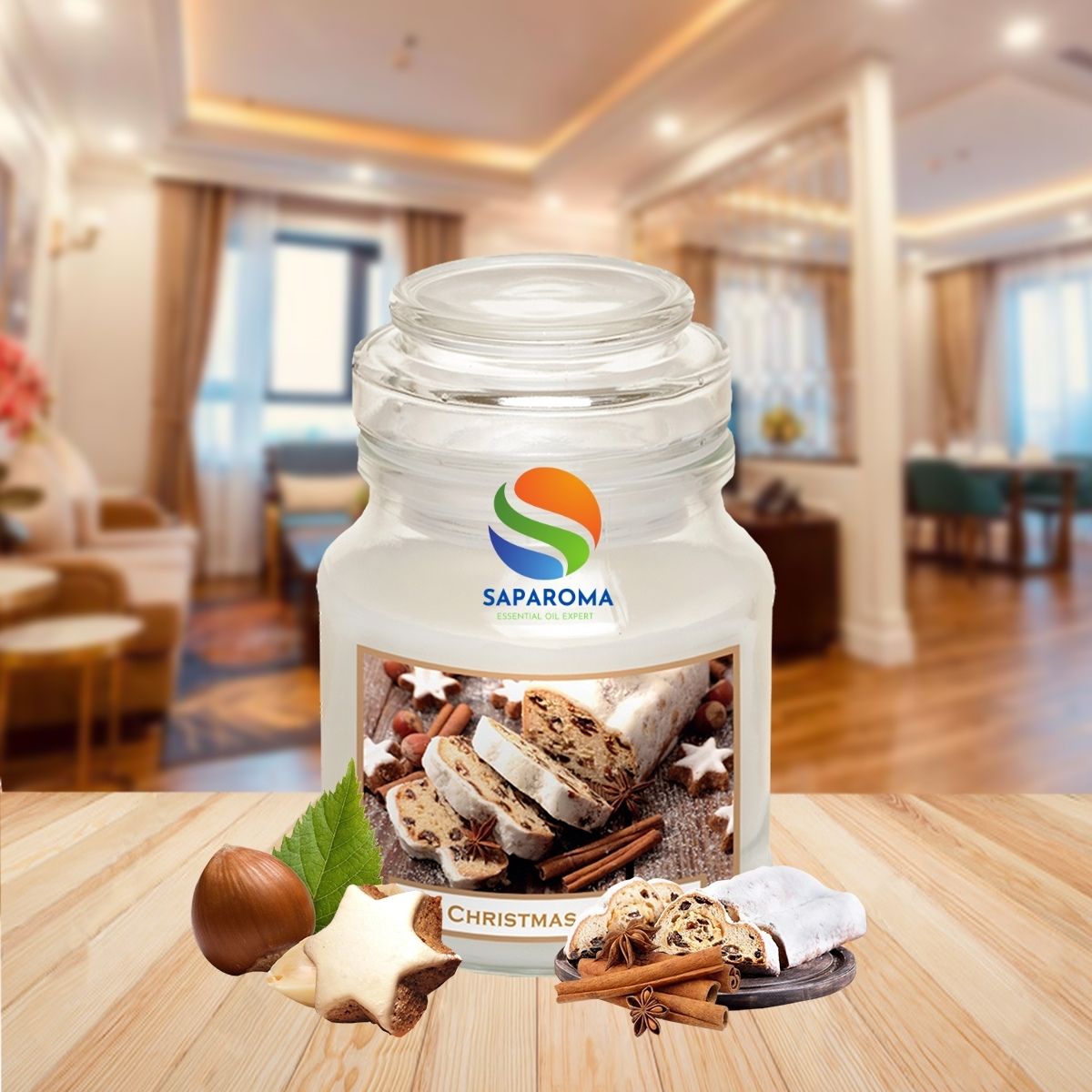 Hũ nến thơm tinh dầu Bartek Christmas Cake 130g QT06651 - hương bánh quế, nến trang trí, thơm phòng, thư giãn, Hỗ trợ khử mùi