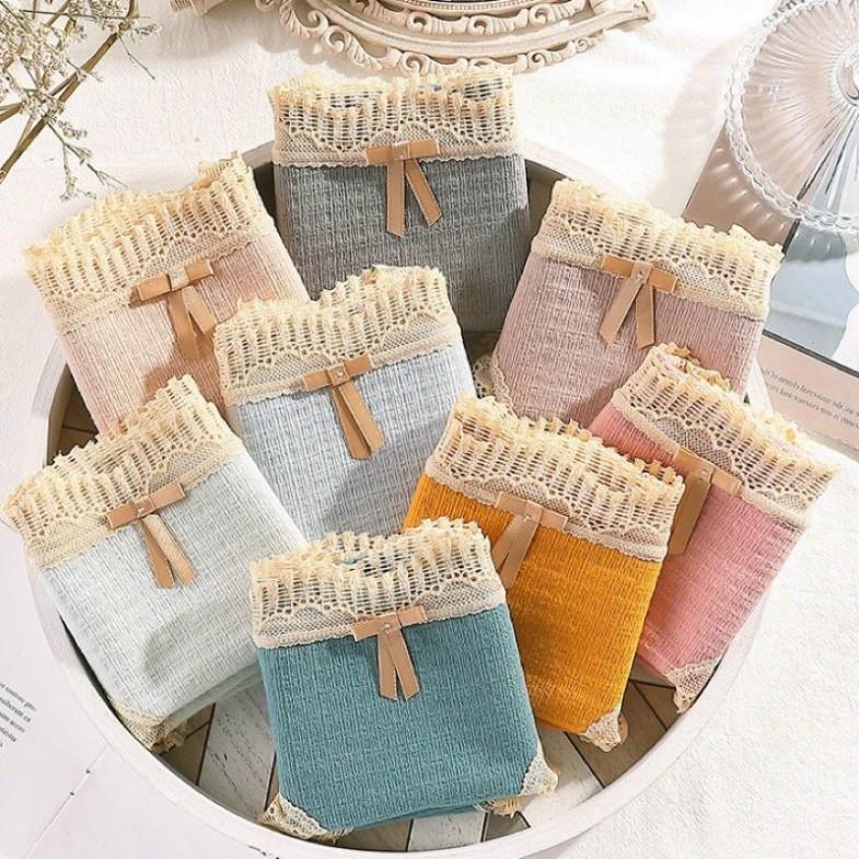 Quần Lót Nữ. Quần lót cotton gân tăm phối ren 257