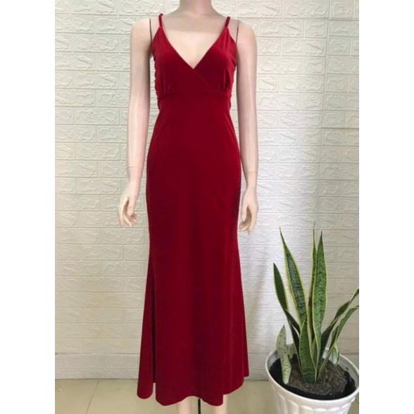 ĐẦM MAXI NHUNG 2 DÂY XẺ TÀ