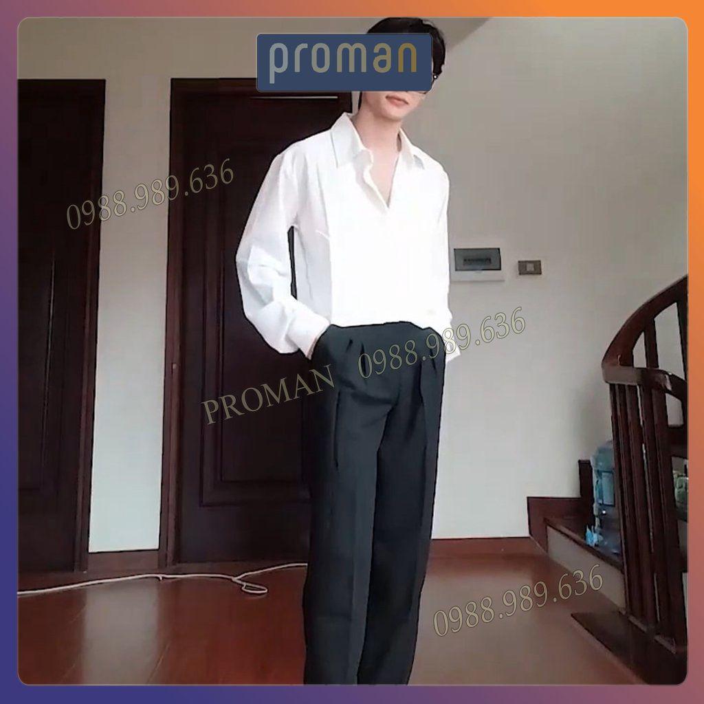 Áo sơ mi nam dài tay cổ bẻ dáng ôm Hàn Quốc, Áo sơ mi nam dấu cúc vải lụa thái cao cấp chống nhăn SM02 PROMAN