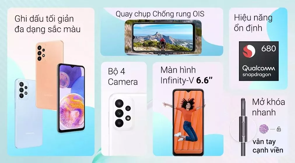 Điện Thoại Samsung Galaxy A23 (4GB/128GB) - Hàng Chính Hãng, Mới 100%, Nguyên Seal | Bảo hành 12 tháng QZ5