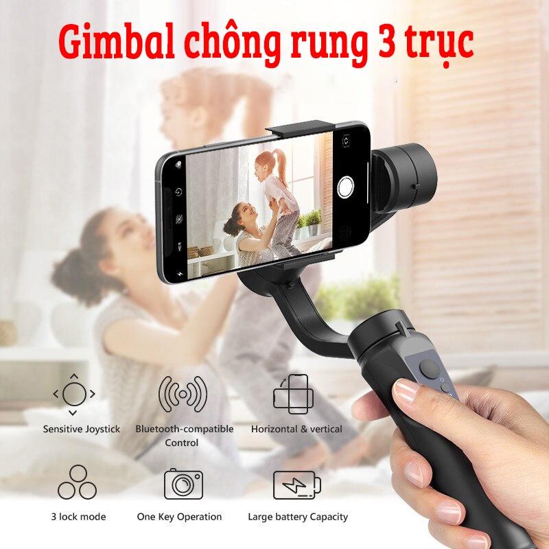 Gimbal  chống rung cho điện thoại - Thiết bị cầm tay chống rung tự cân bằng 3 trục -  Gậy quay Vlog đa năng tiện lợi